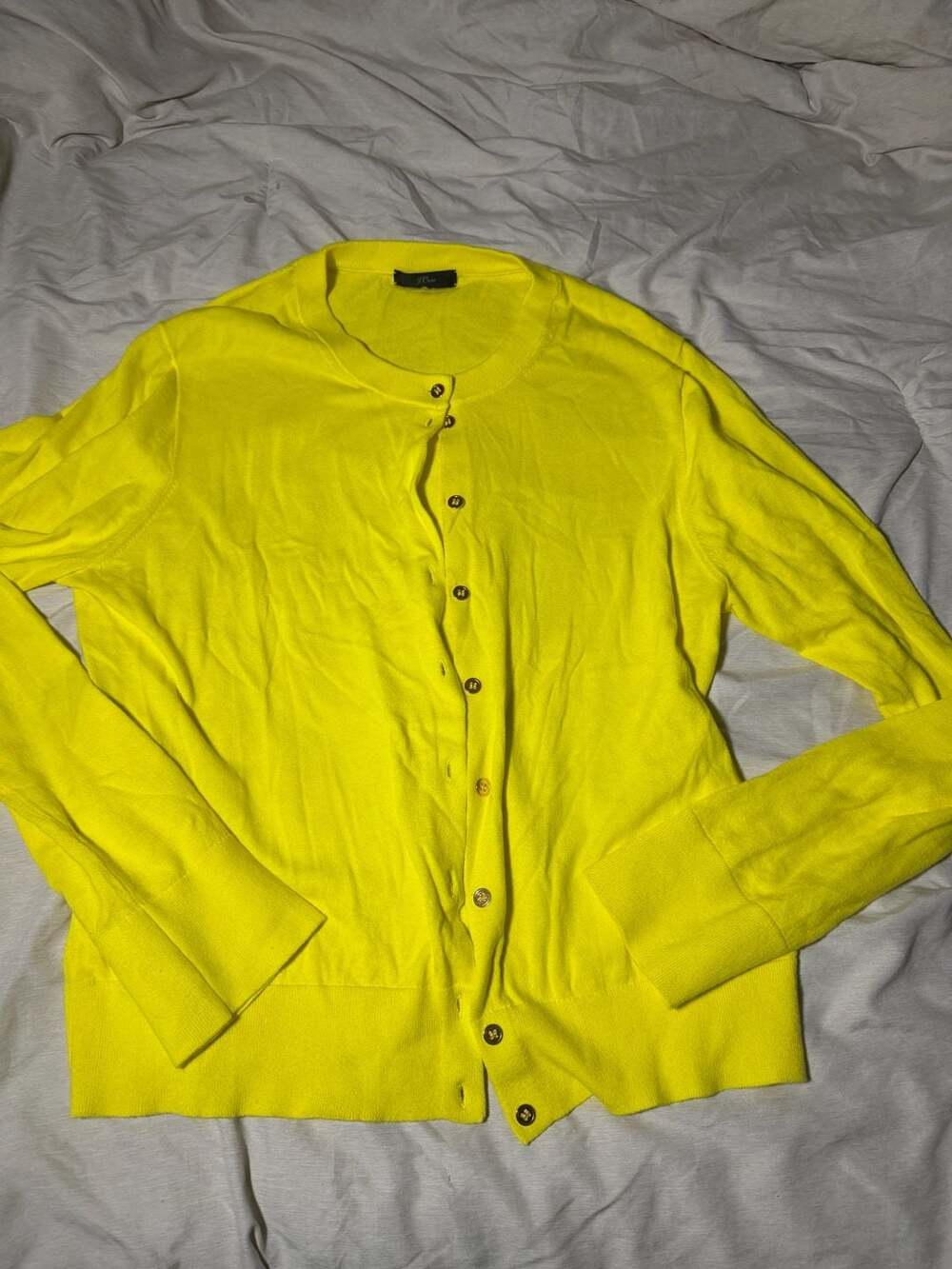 J. Crew Yellow 100% Cotton Button Front Crewneck Cardigan Sweater